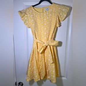 Aura Yellow and White Eyelet Mini Dress